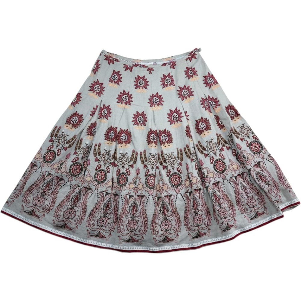 Monroe & Main Linen Blend Beaded Floral Paisley Pleated Midi Skirt Green Size 16